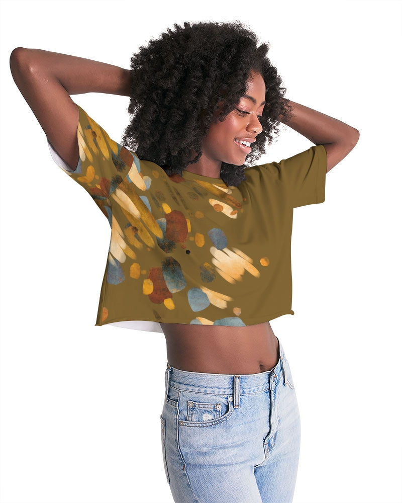 Olive Abstract Lounge Cropped Tee