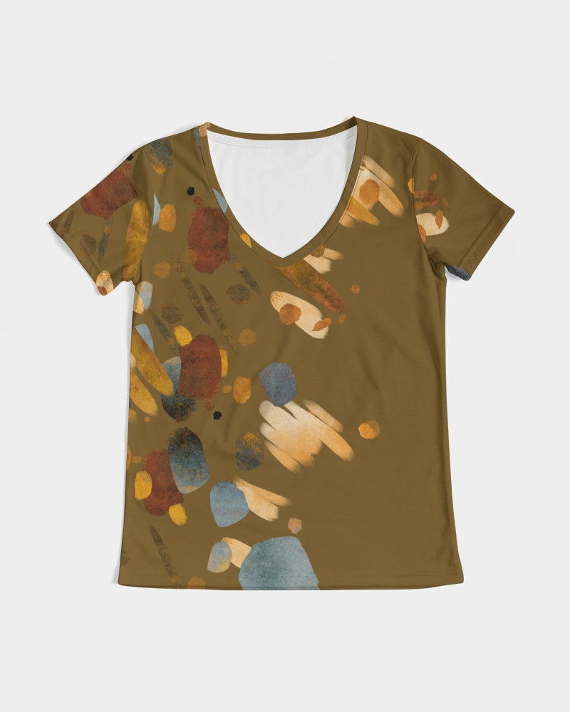 Olive Abstract V-Neck Tee