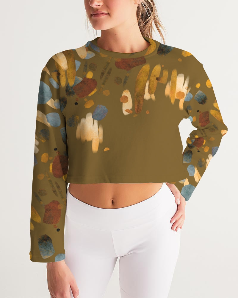 Olive Abstract Cropped Sweatshirt