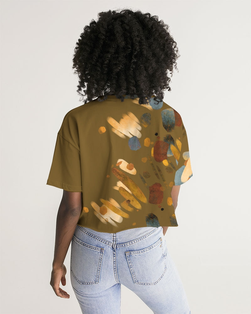 Olive Abstract Lounge Cropped Tee