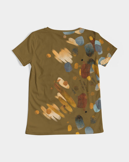 Olive Abstract V-Neck Tee