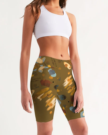 Olive Abstract Mid-Rise Biker Shorts
