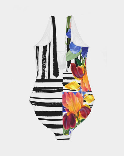 Black and White Floral One-Piece BodySuit/Swimsuit