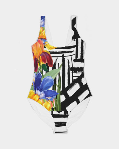 Black and White Floral One-Piece BodySuit/Swimsuit