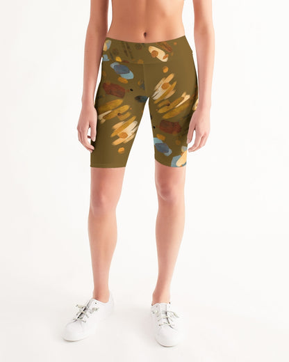 Olive Abstract Mid-Rise Biker Shorts