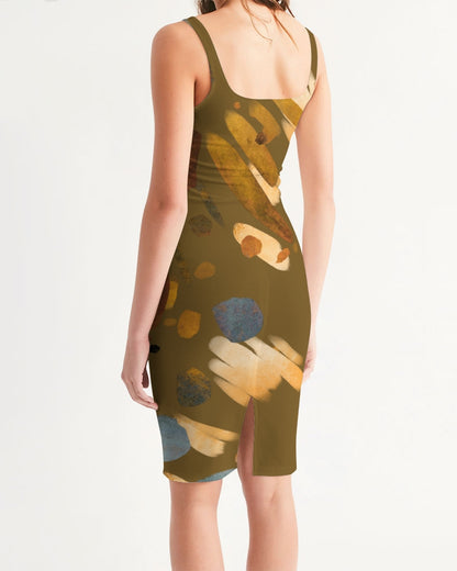 Olive Abstract Midi Bodycon Dress
