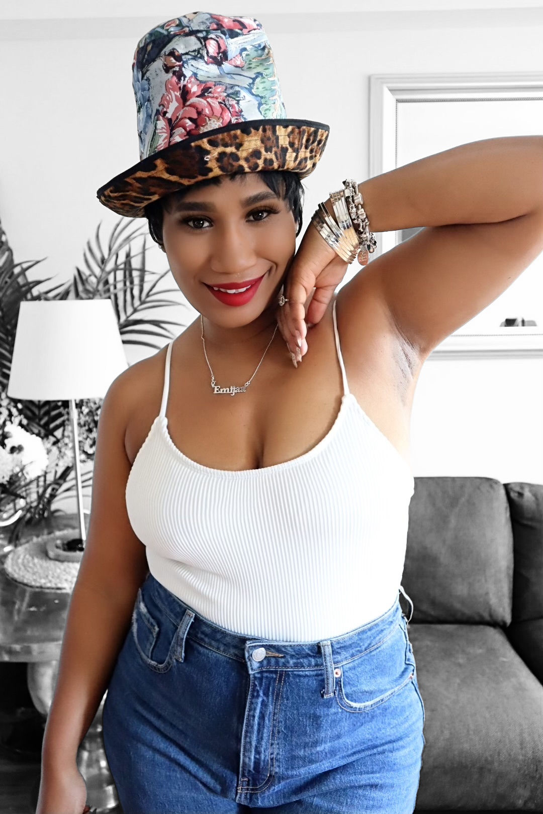 Blue floral bucket hat shop